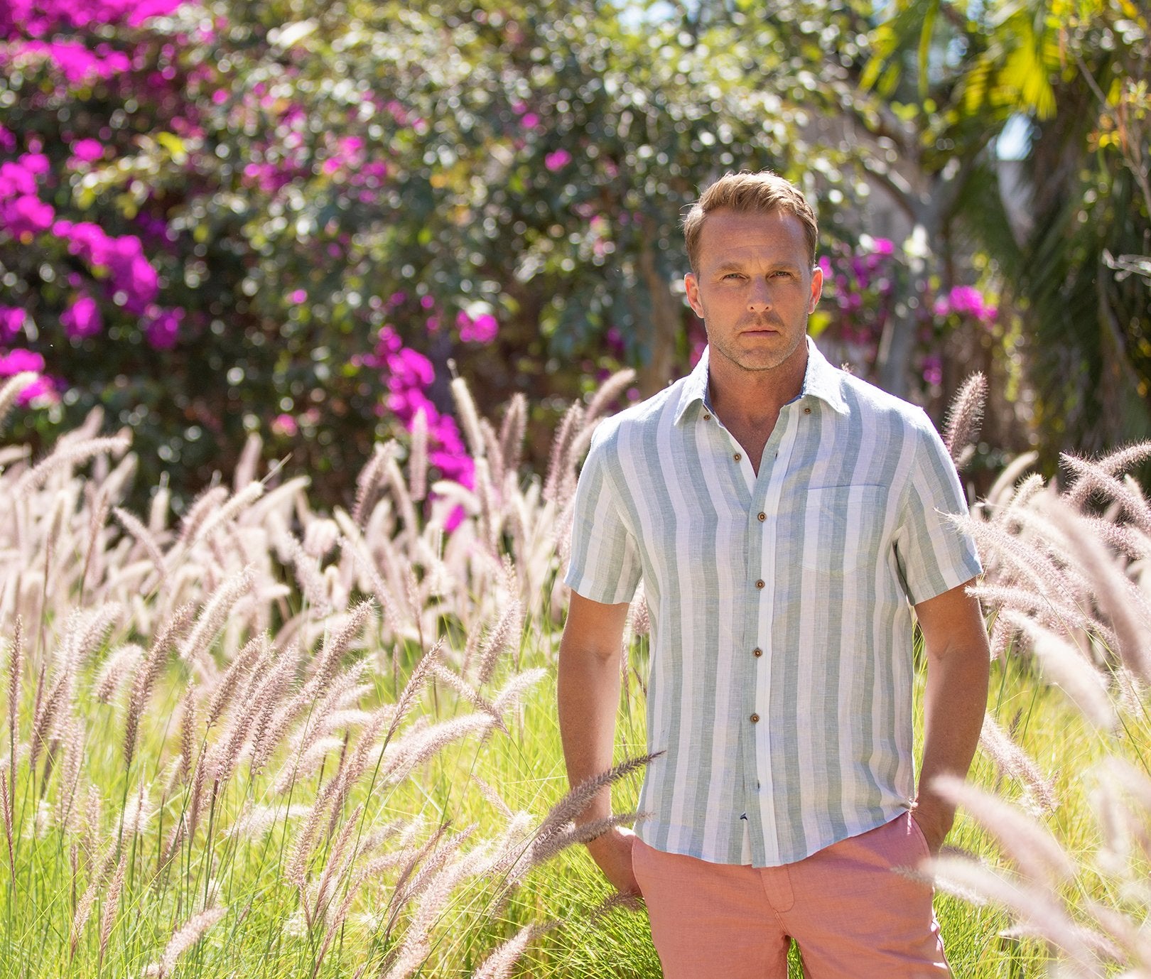 Brand Partner,Tailor Vintage, Tailor Vintage Green/White Stripe Puretec Cool Cotton/Linen Blend Shirt, Green, Small-41-TagSMedium-44-TagMLarge-47-TagLExtra Large-51-TagXLExtra Extra Large-55-TagXXL