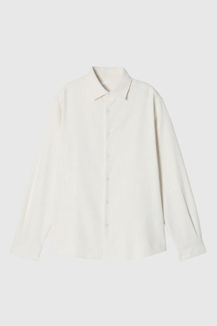 Direct From Brand,FYNE, FYNE Beige/Tan Striped Four-way Stretch Shirt, Cream, Large-47-TagL