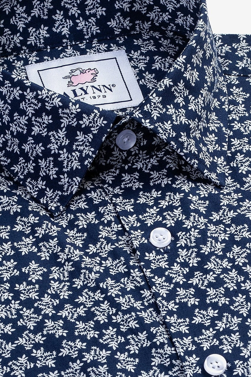 Faire,Alynn, Alynn Navy with White Floral Print Classic Fit Shirt, Blue, Small-40-TagSMedium-44-TagMLarge-48-TagLExtra Large-51-TagXLExtra Extra Large-54-TagXXL