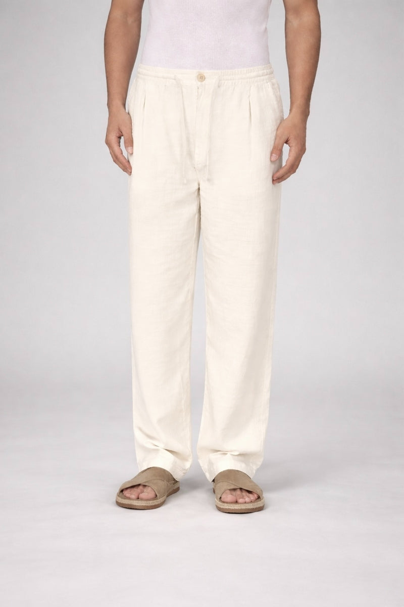 Wholesale,INDUSTRIE AUSTRALIA, INDUSTRIE AUSTRALIA Winter White Textured Relaxed Fit Pleated Pants, White, 33W-30L-TagL