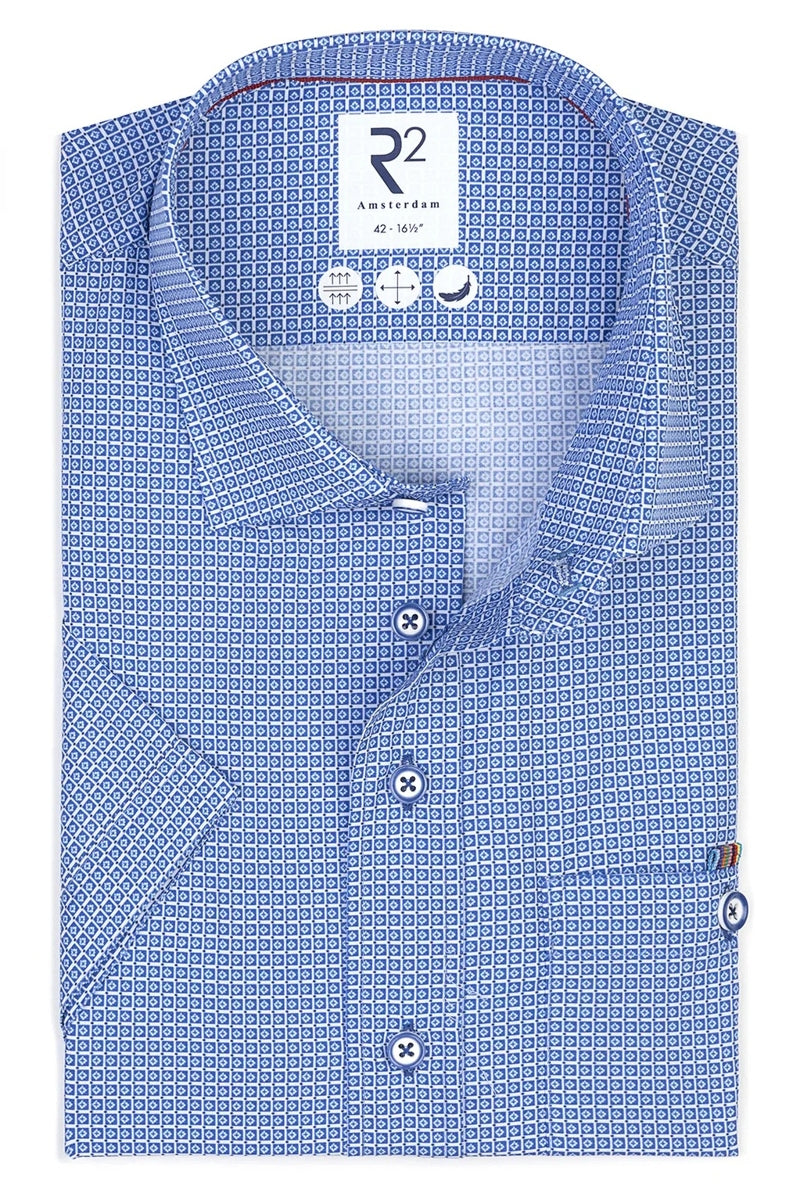 Direct From Brand,R2 Amsterdam, R2 Amsterdam Cobalt Geo Striped Print Poplin Shirt, Blue, Extra Extra Large-50-Tag44Large-46-Tag42Extra Large-48-Tag43