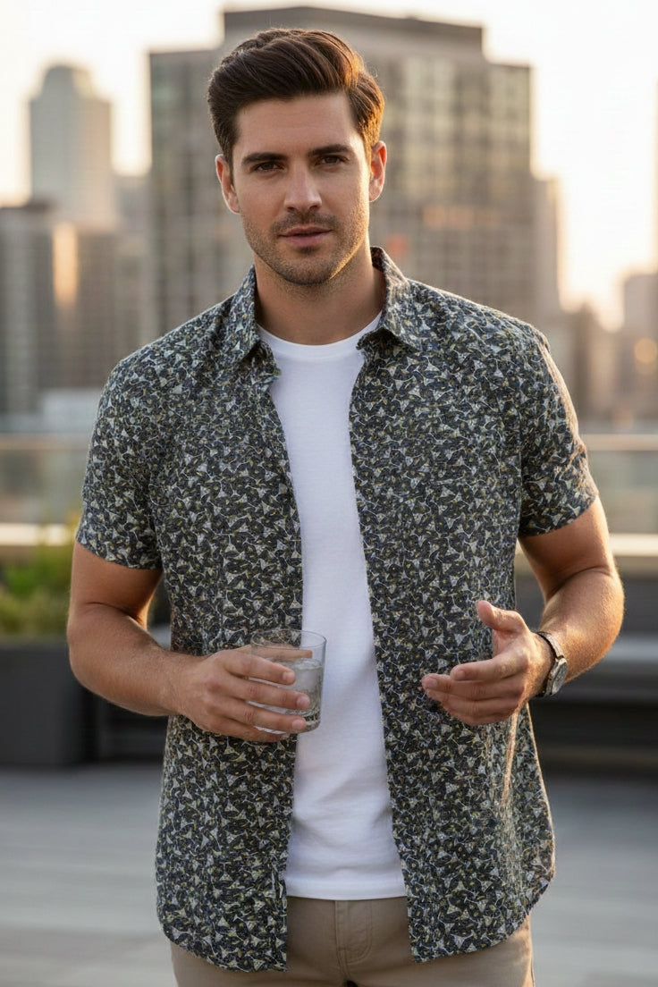 Wholesale,Nicoby Age of Wisdom, Nicoby Age of Wisdom Black Modal Textured Print Shirt, Black, Large-46-TagL