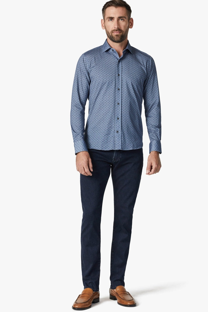 Wholesale,34 Heritage, 34 Heritage Indigo Melange Leaf Print Knit Shirt, Blue, Small-42-TagSMedium-44-TagMLarge-47-TagLExtra Large-50-TagXLExtra Extra Large-54-TagXXL