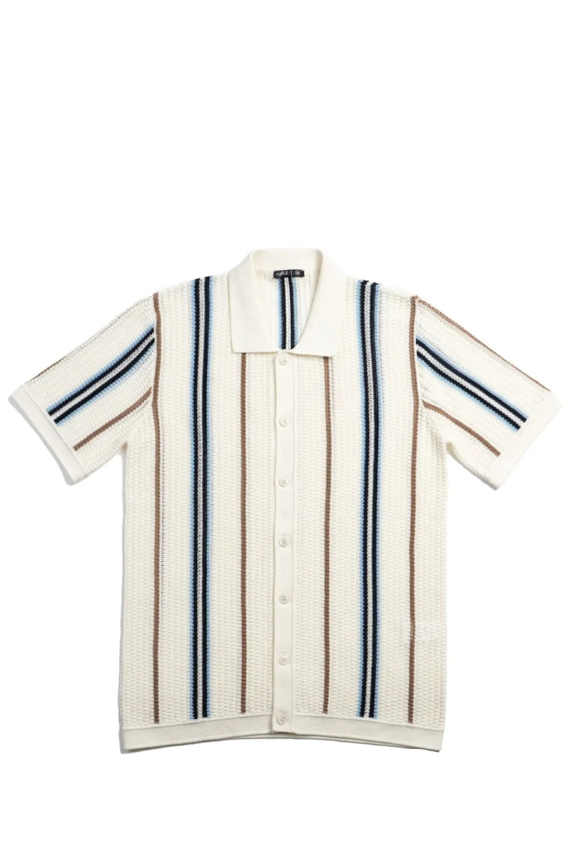 Faire,Eight X, Eight X White Multi Striped Crochet Shirt, White, Extra Large-44-TagXLExtra Extra Large-46-TagXXLExtra Extra Extra Large-48-Tag3XL