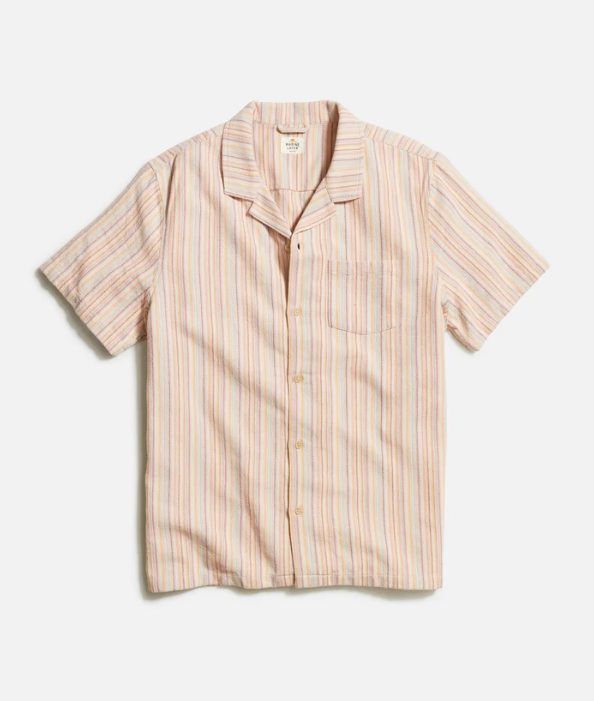 Marine Layer Orange Multi Striped Caleb Resort Shirt