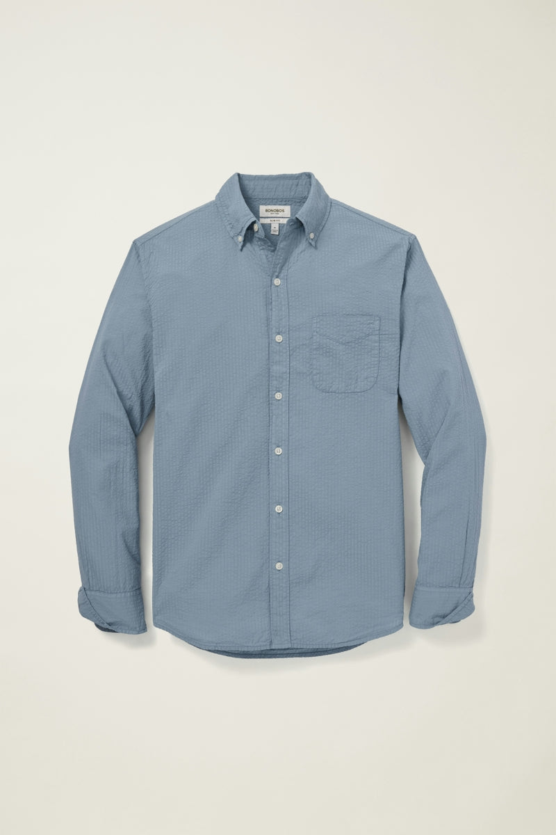 Wholesale,Bonobos, Bonobos Blue Shadow Dyed Seersucker Slim Fit Shirt, Blue, Small-40-TagSMedium-42-TagMLarge-45-TagLExtra Large-48-TagXL