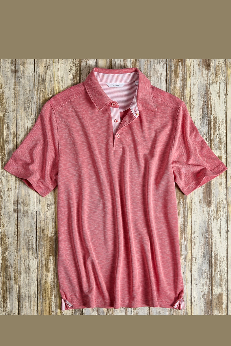 Wholesale,Nicoby Age of Wisdom, Nicoby Age of Wisdom Coral Slub Polynosic Polo, Pink, Small-41-TagSMedium-43-TagMLarge-45-TagLExtra Large-47-TagXLExtra Extra Large-50-TagXXL