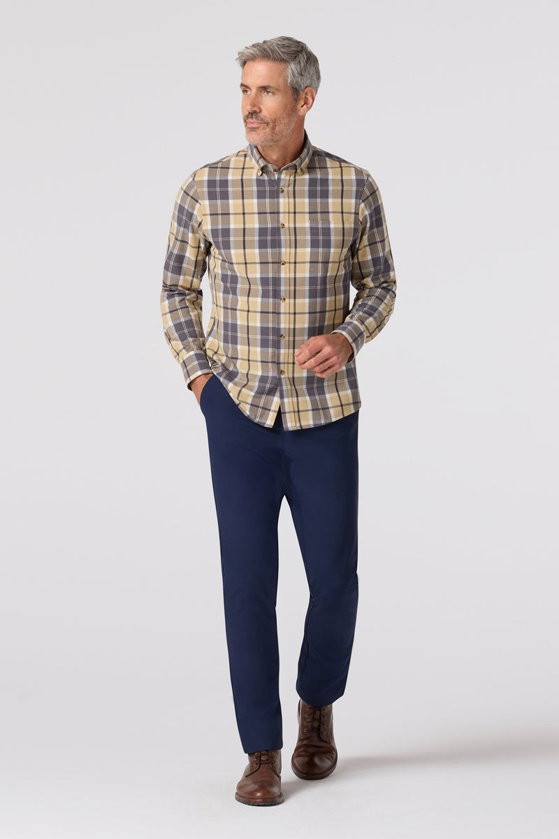 Wholesale,Mizzen + Main, Mizzen + Main Beige/Khaki Plaid Trim Flannel Shirt, Tan, Medium-44-TagM