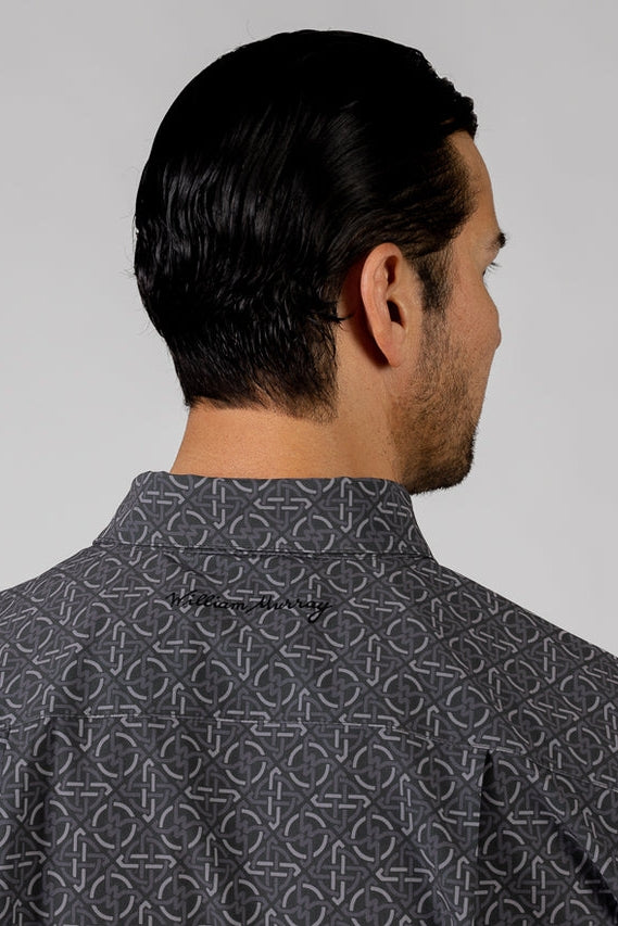Faire,William Murray Golf, William Murray Golf Charcoal Geo Print Short Sleeve Shirt, Grey, Small-42-TagSMedium-44-TagMLarge-46-TagLExtra Extra Large-48-TagXL