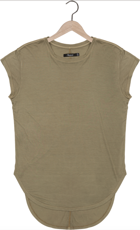 Reese De Luca Olive Cap Sleeve Jersey T-Shirt with Elongated Back