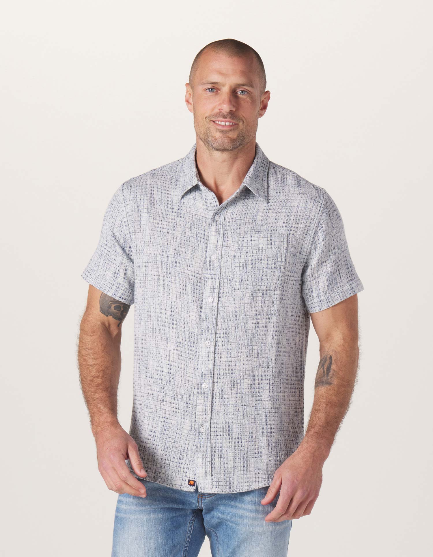 Wholesale,The Normal Brand, The Normal Brand Light Blue Woven Freshwater Short Sleeve Button Up Shirt, Blue, Small-39-TagS