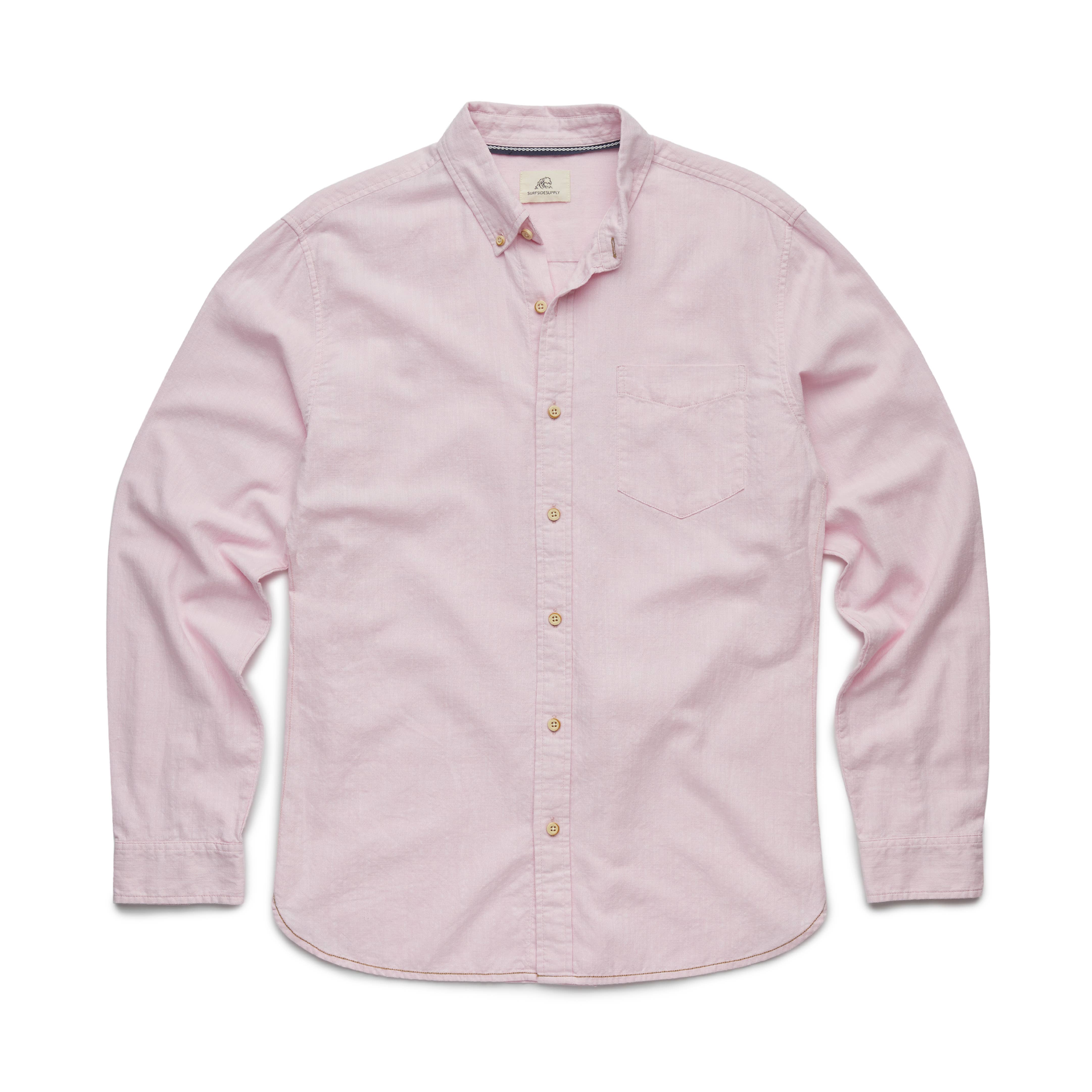 Faire,Surfside Supply, Surfside Supply Light Pink Airy Cotton Button Up Shirt With Front Chest Pocket, Pink, Large-46-TagL