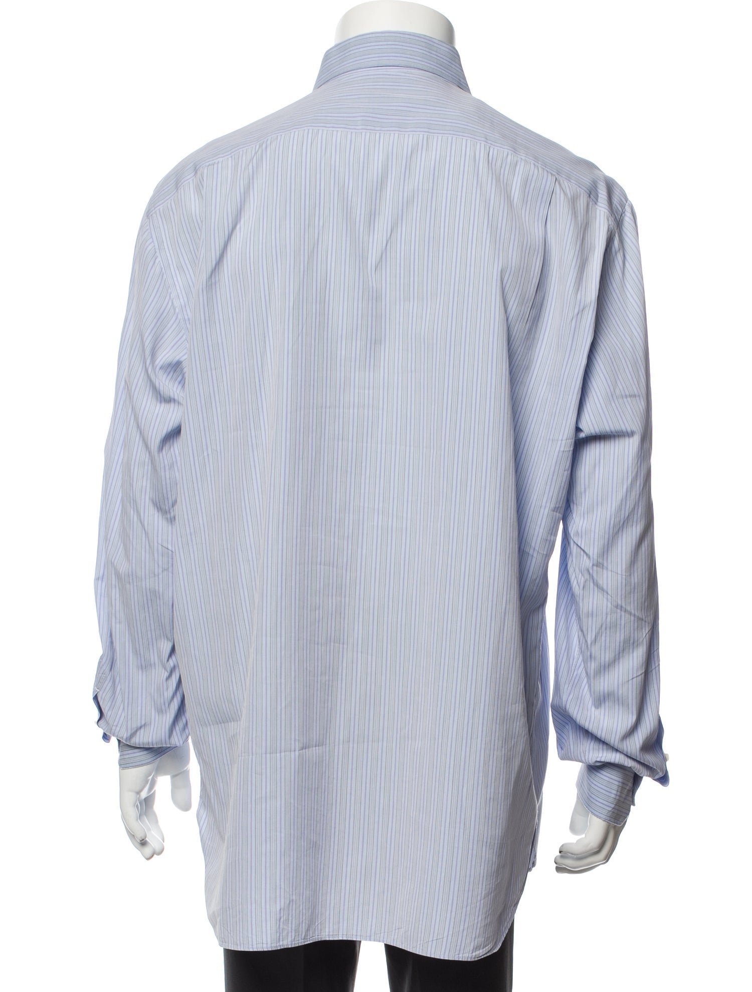 RealReal,Isaia, Isaia Blue Stripped Spred Collar Long Sleeve Dress Shirt, Blue, Extra Large-50-TagXL