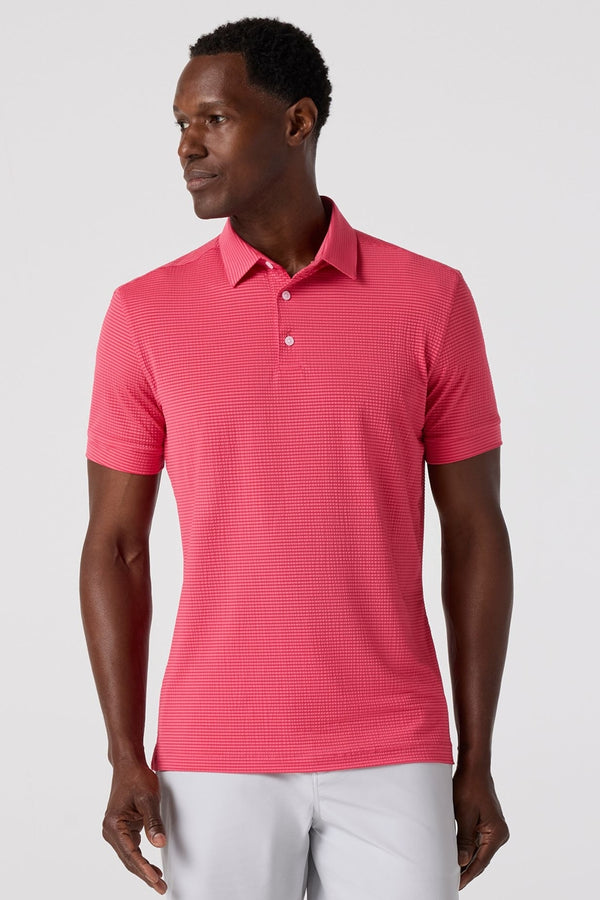 Mizzen + Main Red Seersucker Textured Knit Trim Fit Polo