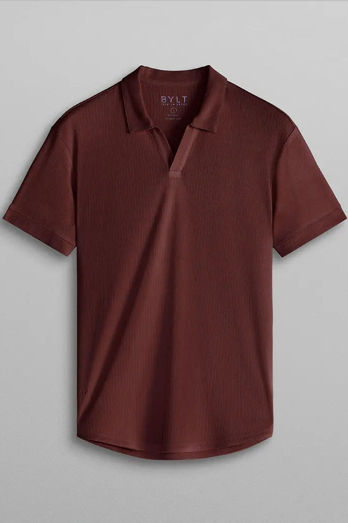 Wholesale,BYLT, BYLT Maroon Ribbed Drop-cut Open V Polo, Red, Small-40-TagSMedium-42-TagMLarge-44-TagLExtra Large-48-TagXLExtra Extra Large-52-TagXXLExtra Extra Extra Large-56-Tag3XL