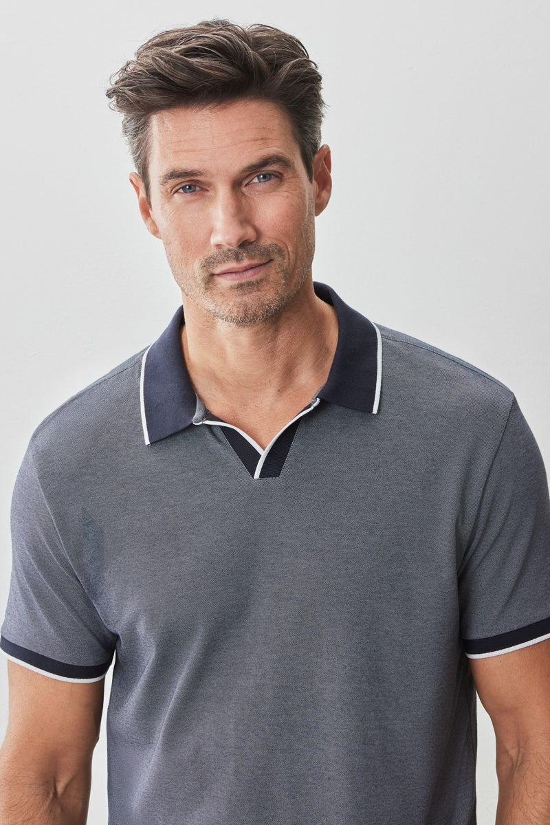 Wholesale,Robert Barakett, Robert Barakett Navy Birdeye Knit Open Collar Polo, Blue, Extra Large-46-TagXL