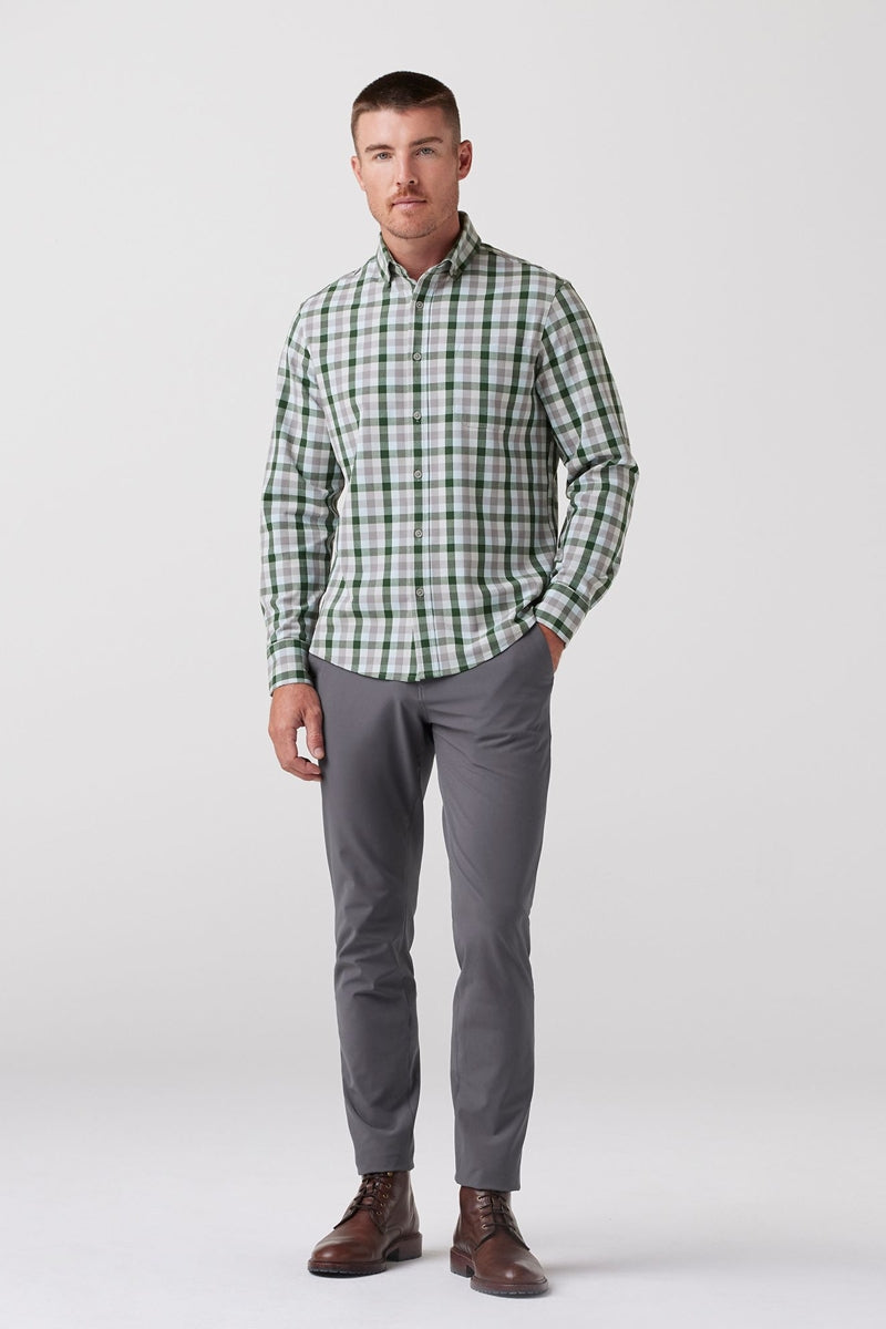 Wholesale,Mizzen + Main, Mizzen + Main Green/Grey Multi Check Trim Flannel Shirt, Green, Medium-42-TagM