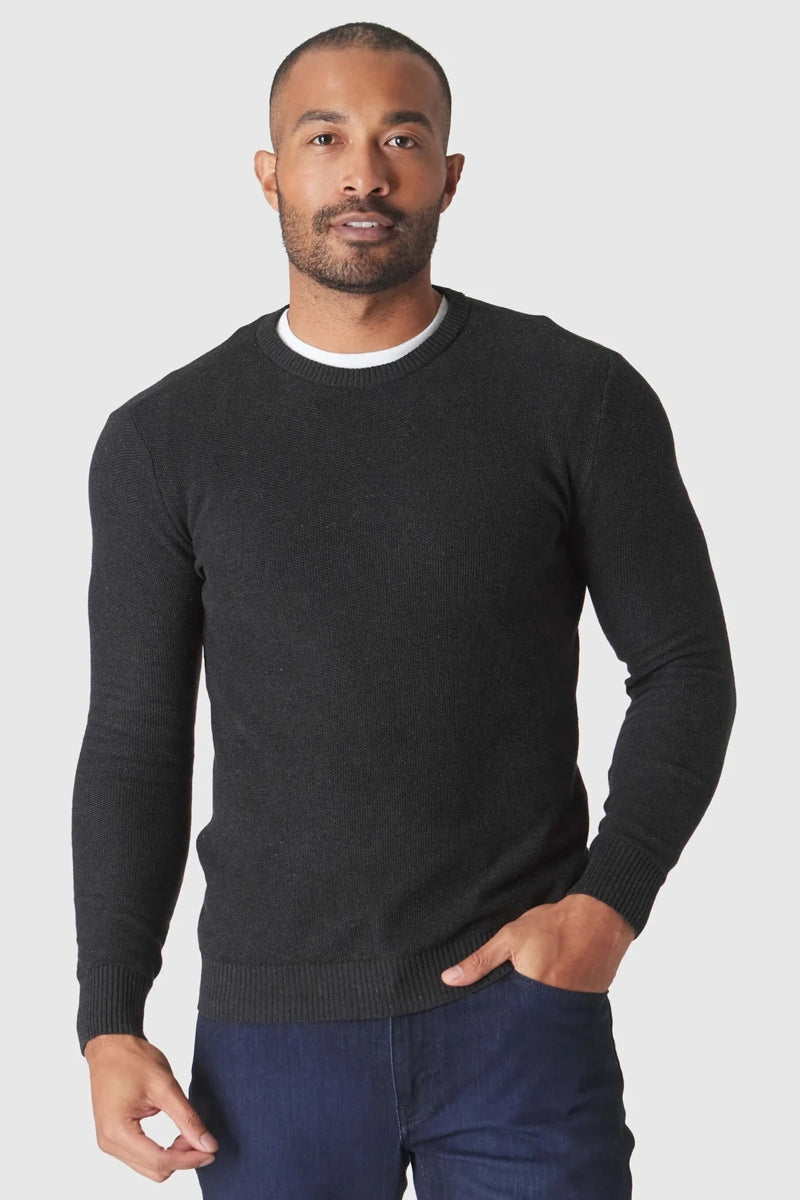 Faire,True Classic, True Classic Heather Black Pique Crew Sweater, Black, Extra Large-44-TagXL