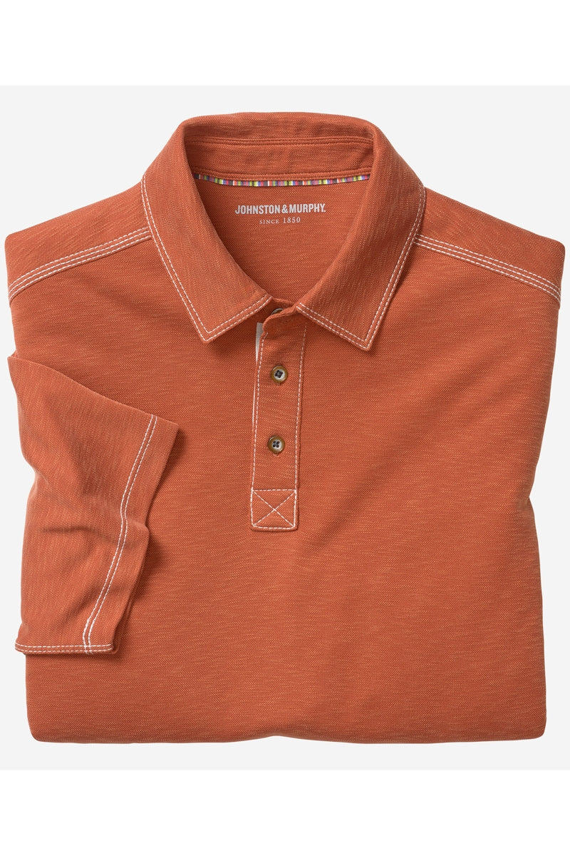 Wholesale,Johnston & Murphy, Johnston & Murphy Rust Vintage Slub Polo, Orange, Medium-42-TagMExtra Large-48-TagXLMedium-44-TagMExtra Large-52-TagXLExtra Extra Large-54-TagXXL