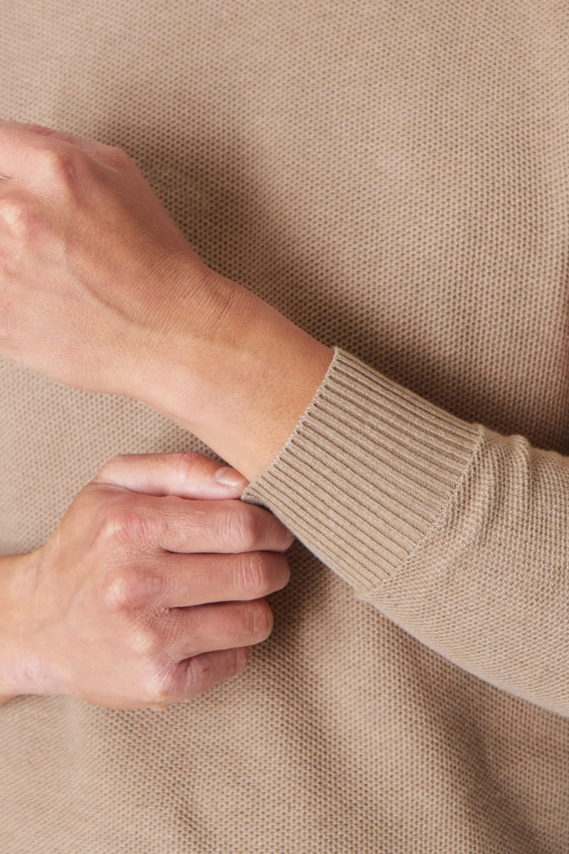 Faire,True Classic, True Classic Heather Camel Pique Crew Neck Sweater, Tan, Extra Extra Large-48-TagXXL