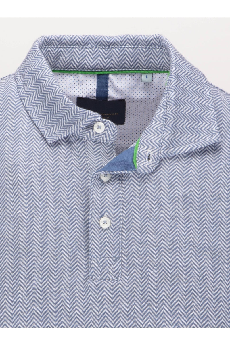 Faire,Guide London, Guide London Navy Blue Herringbone Knit Short Sleeve Polo, Blue, Medium-41-TagL