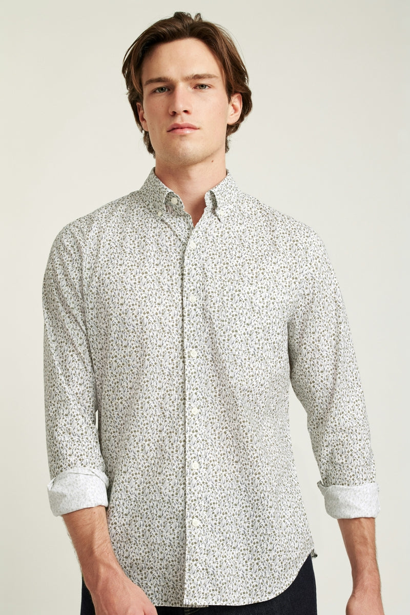 Wholesale,Bonobos, Bonobos Olive Floral Scatter Print Stretch Shirt, Green, Small-40-TagSMedium-43-TagMExtra Large-49-TagXLExtra Extra Large-52-TagXXL