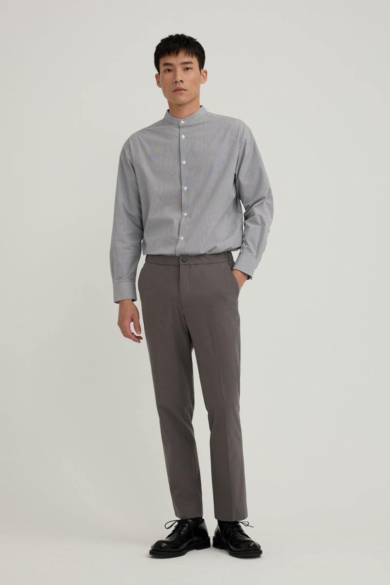Direct From Brand,FYNE, FYNE Navy/White Stripe Stand Collar Moisture Absorption Shirt, Blue, Large-46-TagLMedium-44-TagM