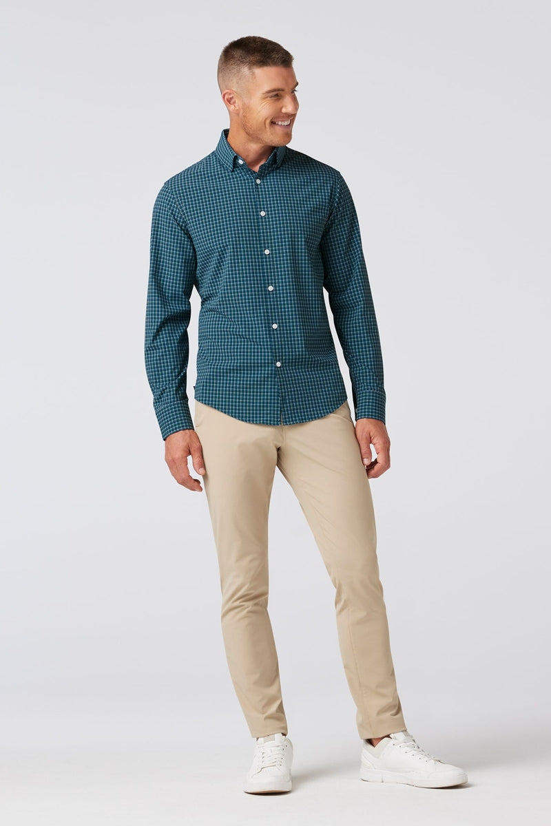 Wholesale,Mizzen + Main, Mizzen + Main Sea Green Plaid Trim No Tuck Dress Shirt, Green, Medium-42-TagM