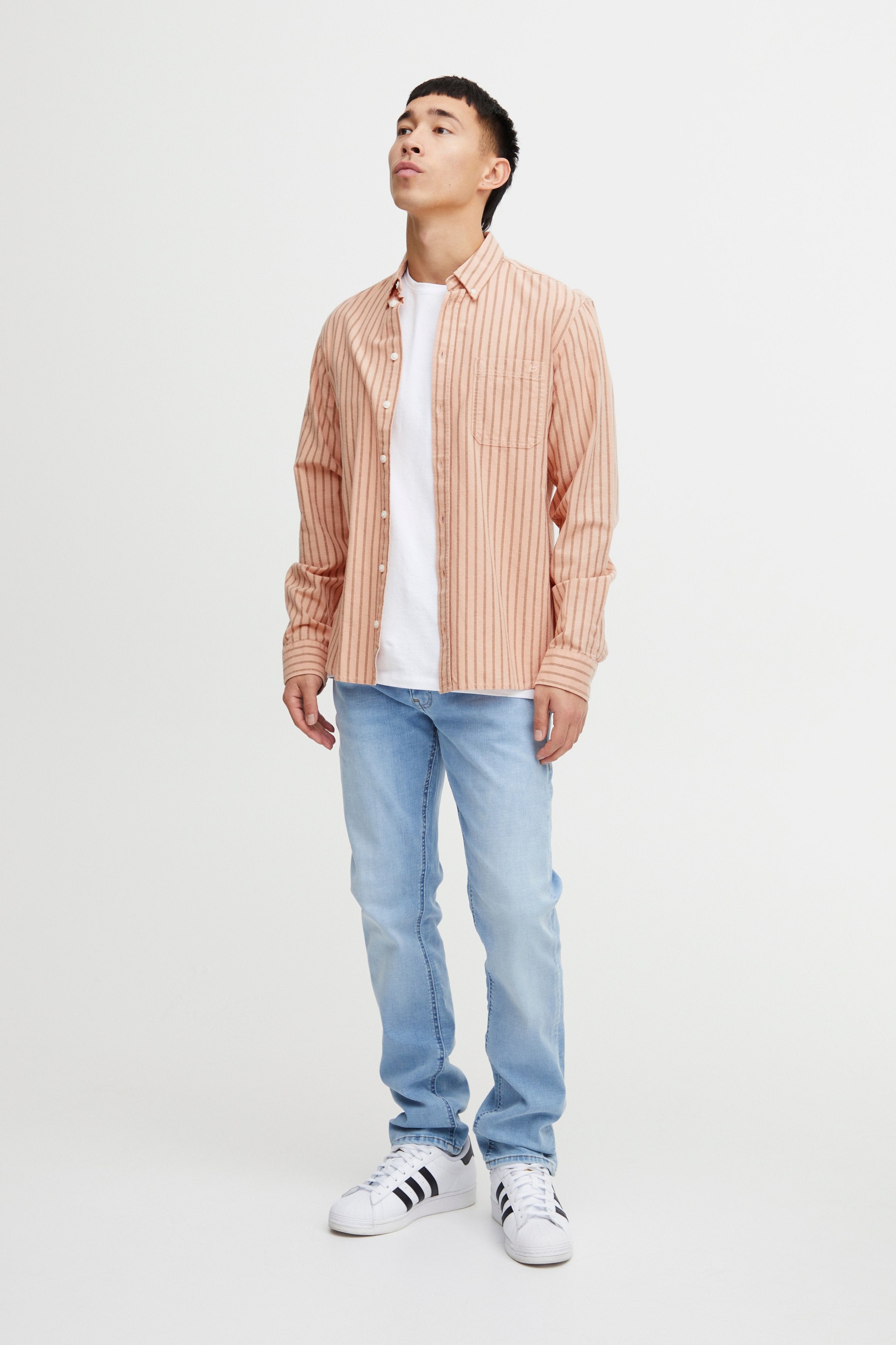Wholesale,Blend, Blend Apricot Stripe Long Sleeve Shirt, Orange, Small-39-TagS