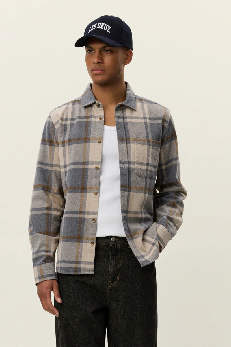Wholesale,Les Deux, Les Deux Grey Melange Check Flannel Overshirt, Grey, Small-44-TagSMedium-46-TagMLarge-48-TagLExtra Large-50-TagXL
