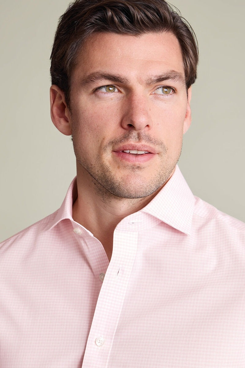 Wholesale,Charles Tyrwhitt, Charles Tyrwhitt Pink Stretch Poplin Gingham Shirt, Pink, Small-40-Tag15Extra Large-48-Tag17