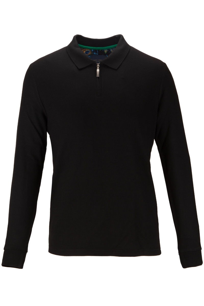 Faire,Guide London, Guide London Black Knit Half Zip Polo, Black, Medium-40-TagMLarge-42-TagLExtra Extra Large-46-TagXXLExtra Large-44-TagXL