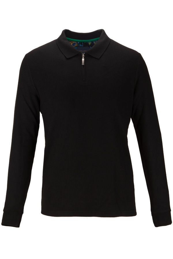 Guide London Black Knit Half Zip Polo