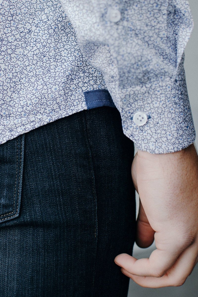 Faire,Alynn, Alynn White with Black Floral Print Slim Fit Dress Shirt, White, Large-45-TagLExtra Extra Large-51-TagXXLMedium-42-TagMExtra Large-48-TagXLSmall-38-TagS