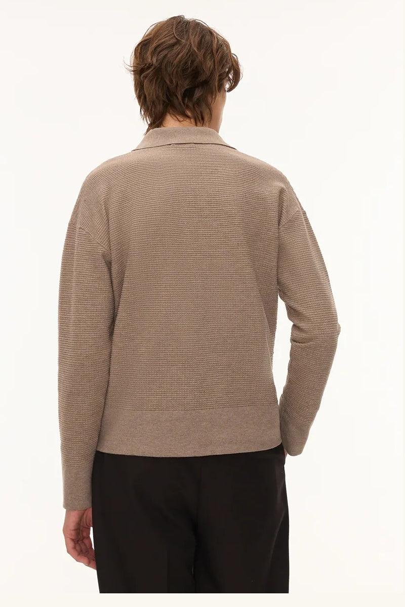 Direct From Brand,FYNE, FYNE Tan Waffle Knit V-neck Sweater Polo, Tan, Medium-45-TagMLarge-48-TagL