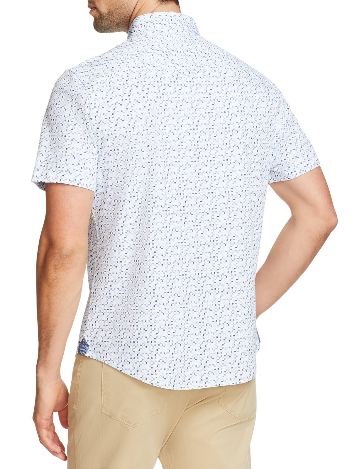 Faire,Brooklyn Brigade, Brooklyn Brigade White/Blue Geo Print Knit Short Sleeve Shirt, White, Extra Large-49-TagXL
