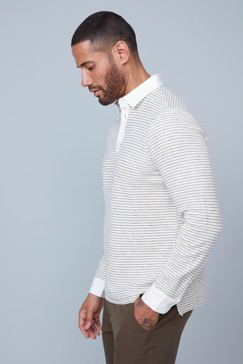 Wholesale,HEDGE, HEDGE Dusty Cream with Black Striped Knit Polo, Cream, Extra Extra Large-50-TagXXL