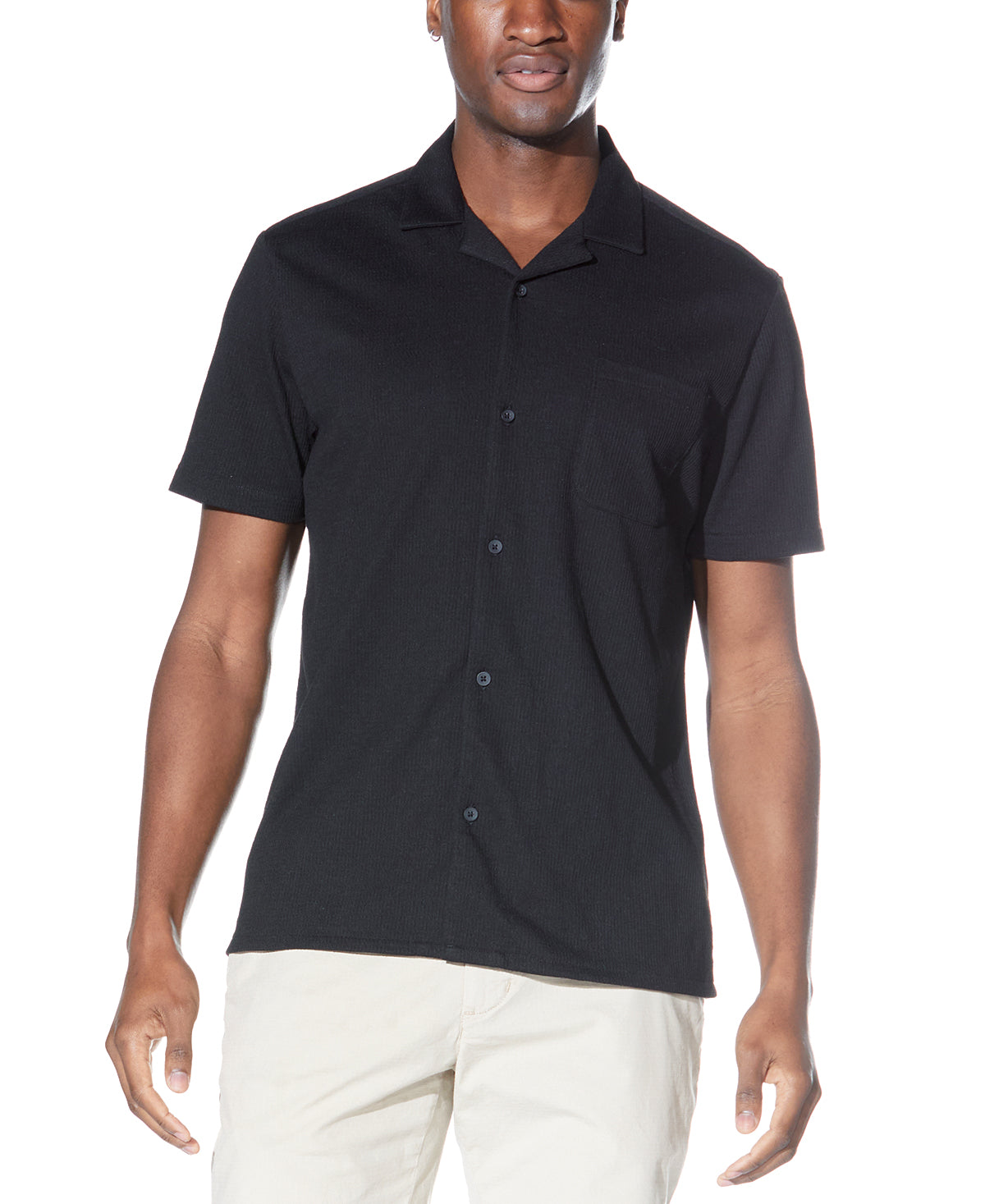 Wholesale,Civil Society, Civil Society Black Matelassé Knit Textured Short Sleeve Resort Shirt, Black, Small-41-TagS