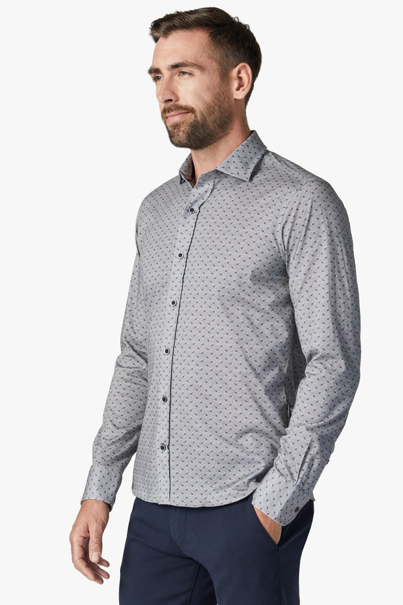 Wholesale,34 Heritage, 34 Heritage Grey Melange Leaf Print Knit Shirt, Grey, Small-42-TagSMedium-44-TagMLarge-47-TagLExtra Large-50-TagXLExtra Extra Large-54-TagXXL