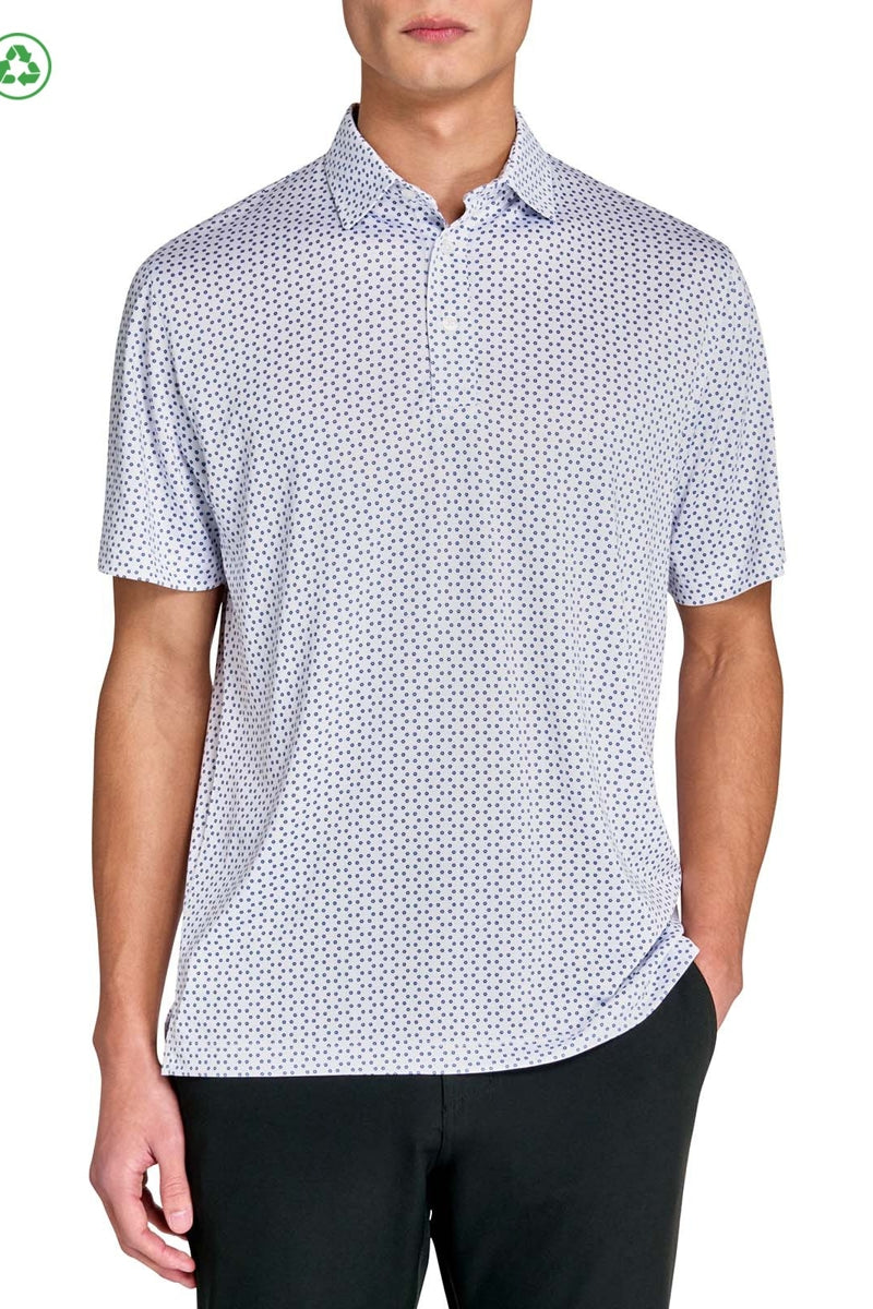 Faire,CON.STRUCT, CON.STRUCT White with Navy Micro Floral Dot Recycled Polo, White, Extra Large-48-TagXL