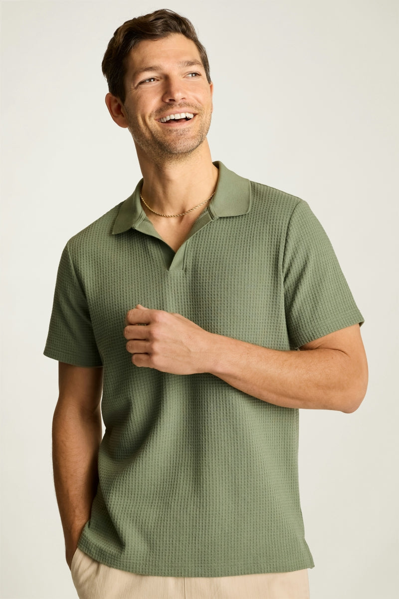 Wholesale,Bonobos, Bonobos Fatigue Green Waffle Textured Polo, Green, Extra Small-38-TagXSSmall-40-TagSLarge-45-TagLExtra Large-48-TagXLMedium-42-TagM