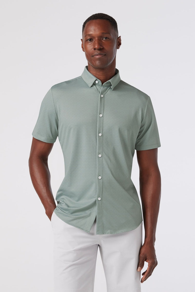 Wholesale,Mizzen + Main, Mizzen + Main Pale Green Dot Stripe Trim No Tuck Four-way Stretch Shirt, Green, Large-46-TagL