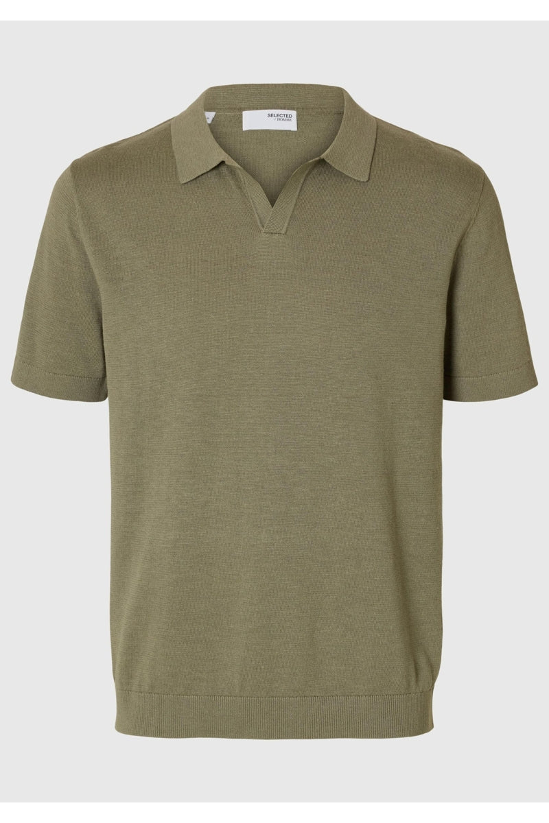 Wholesale,Selected Homme, Selected Homme Olive Knitted Open V Polo, Green, Medium-42-TagMExtra Large-46-TagXLLarge-44-TagL