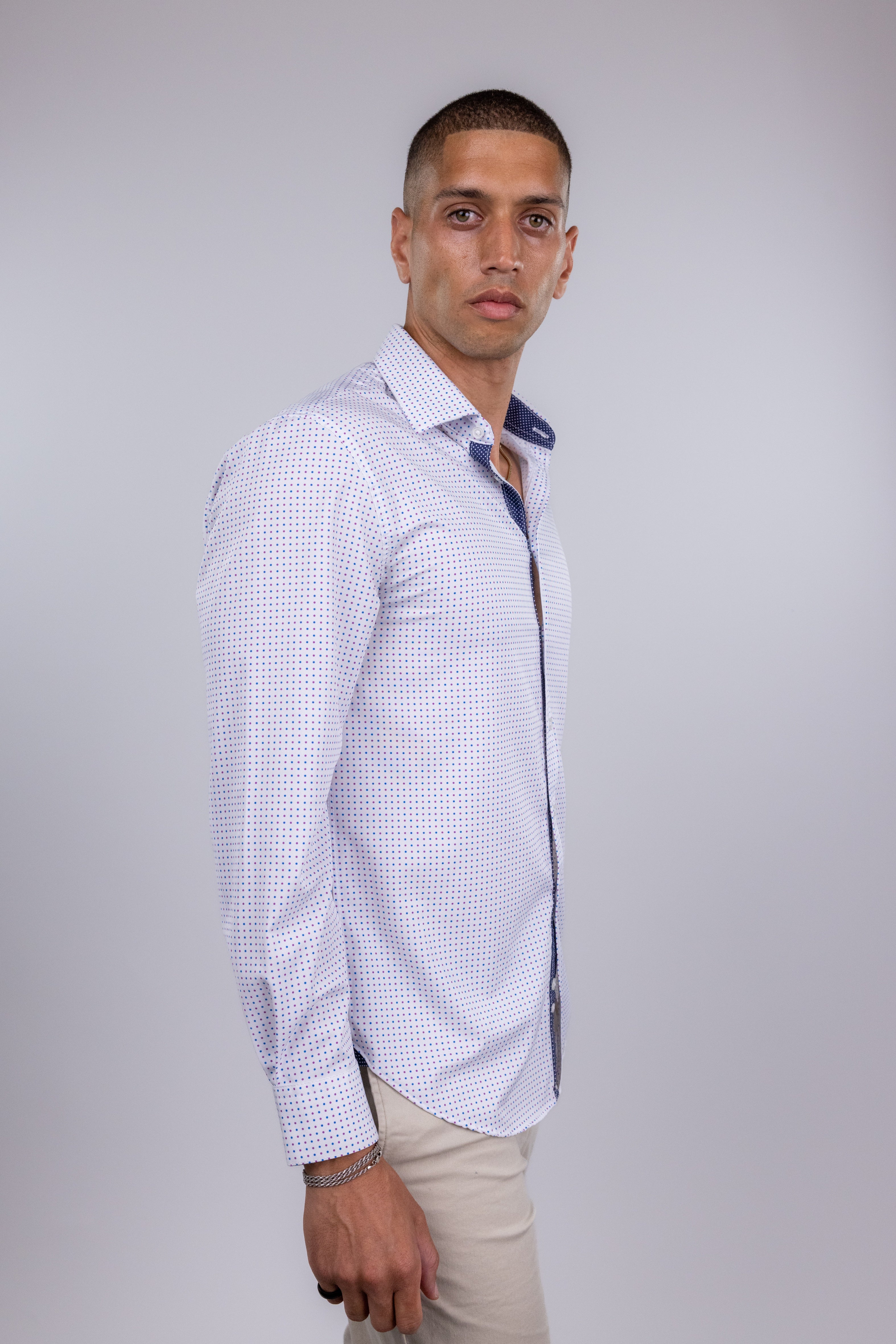 Nordstrom Rack,Society of Threads, Society of Threads White and Purple Dot Button Up Shirt, White, Medium-44-TagM