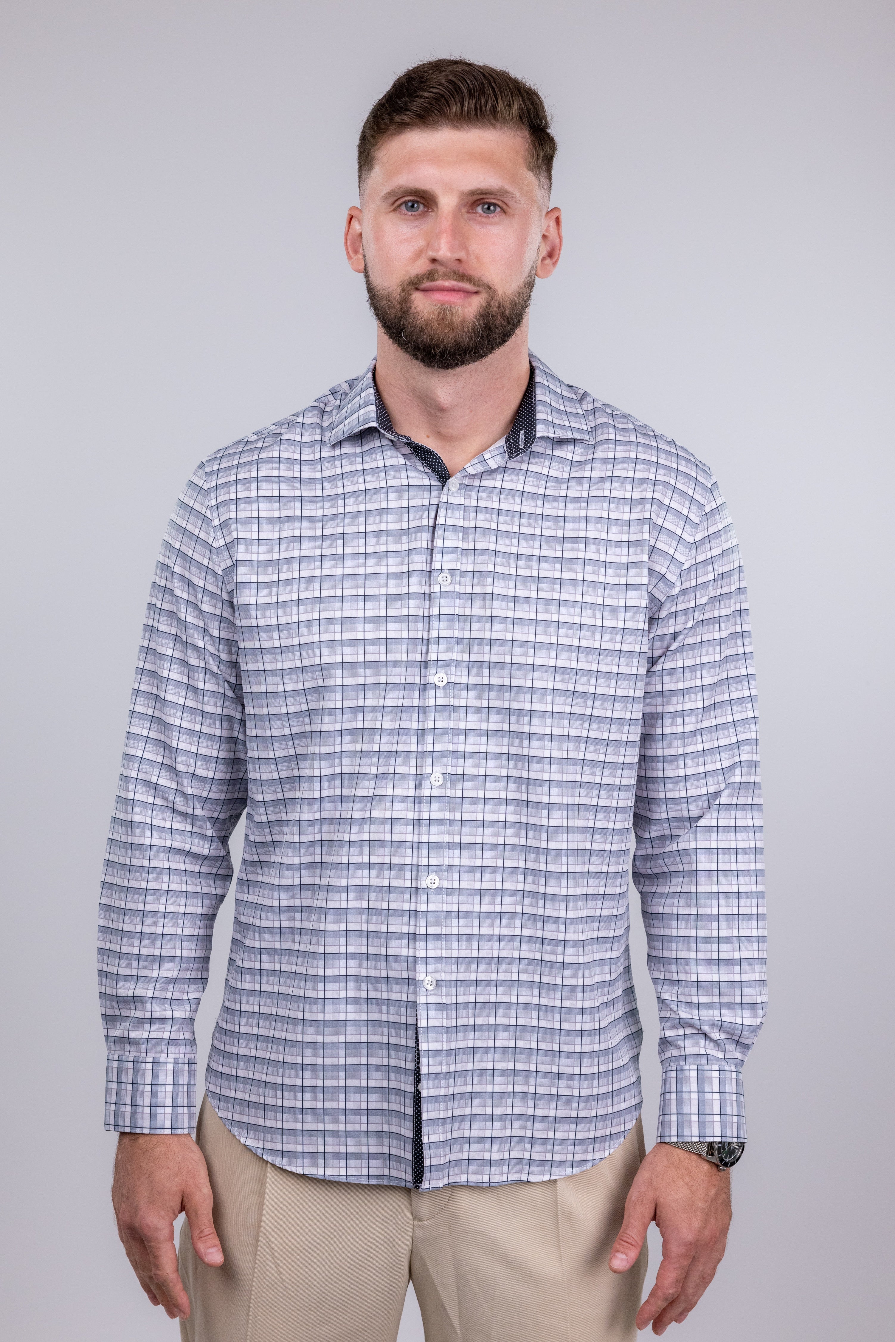 Macys,Society of Threads, Society of Threads Grey Check Performance Button Up Shirt, Grey, Large-45-TagM
