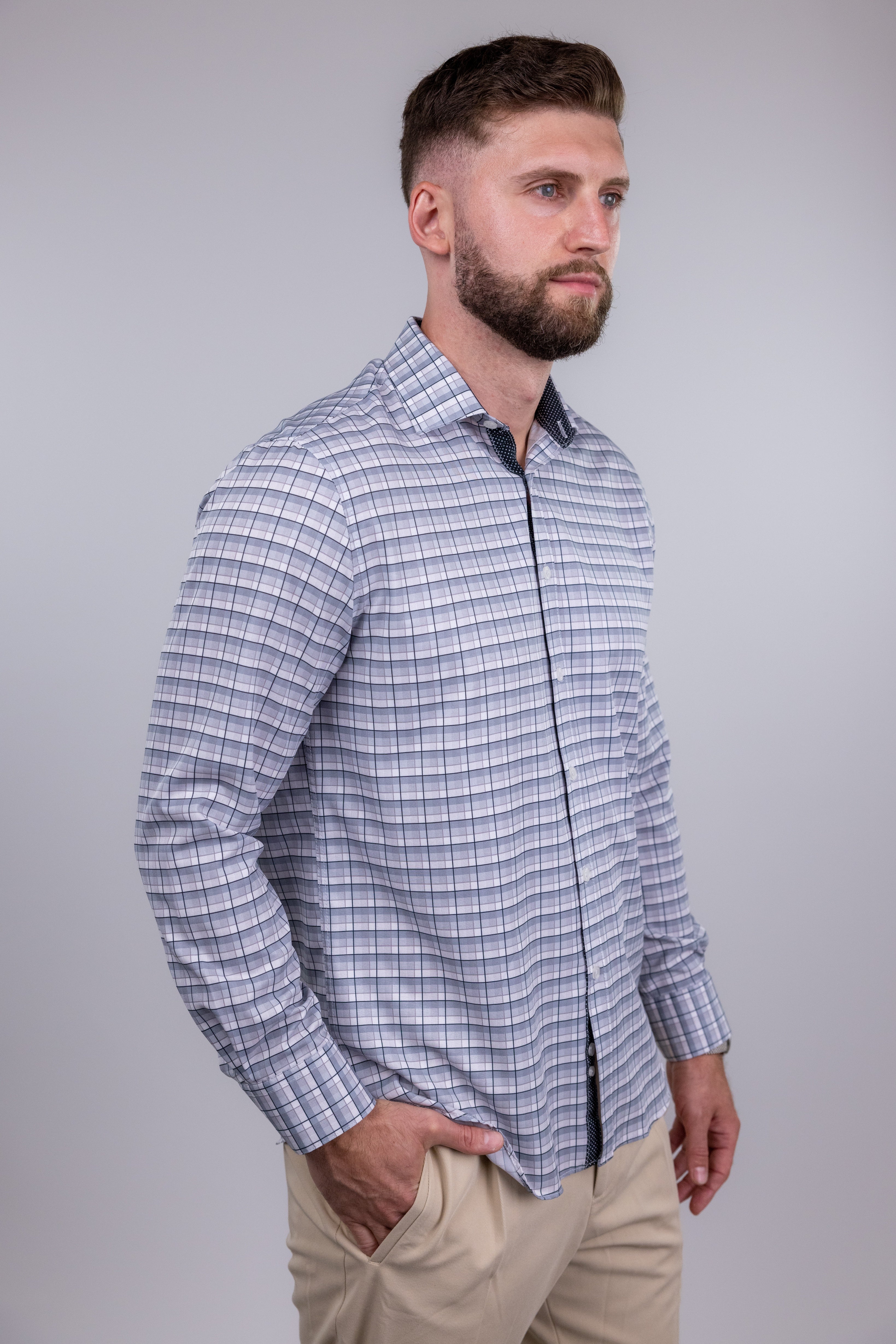 Macys,Society of Threads, Society of Threads Grey Check Performance Button Up Shirt, Grey, Large-45-TagM