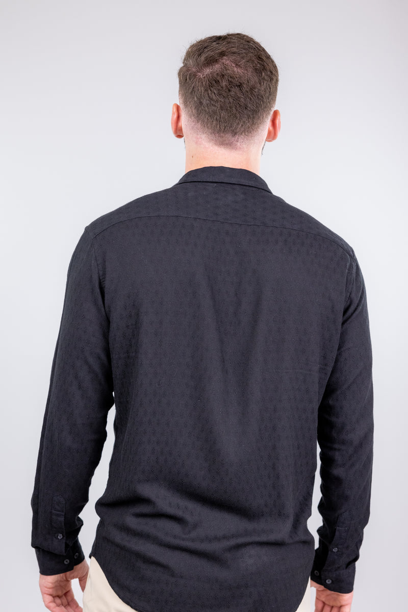 Suit Sartoria Black Linen Blend Textured Long Sleeve Button Up Shirt