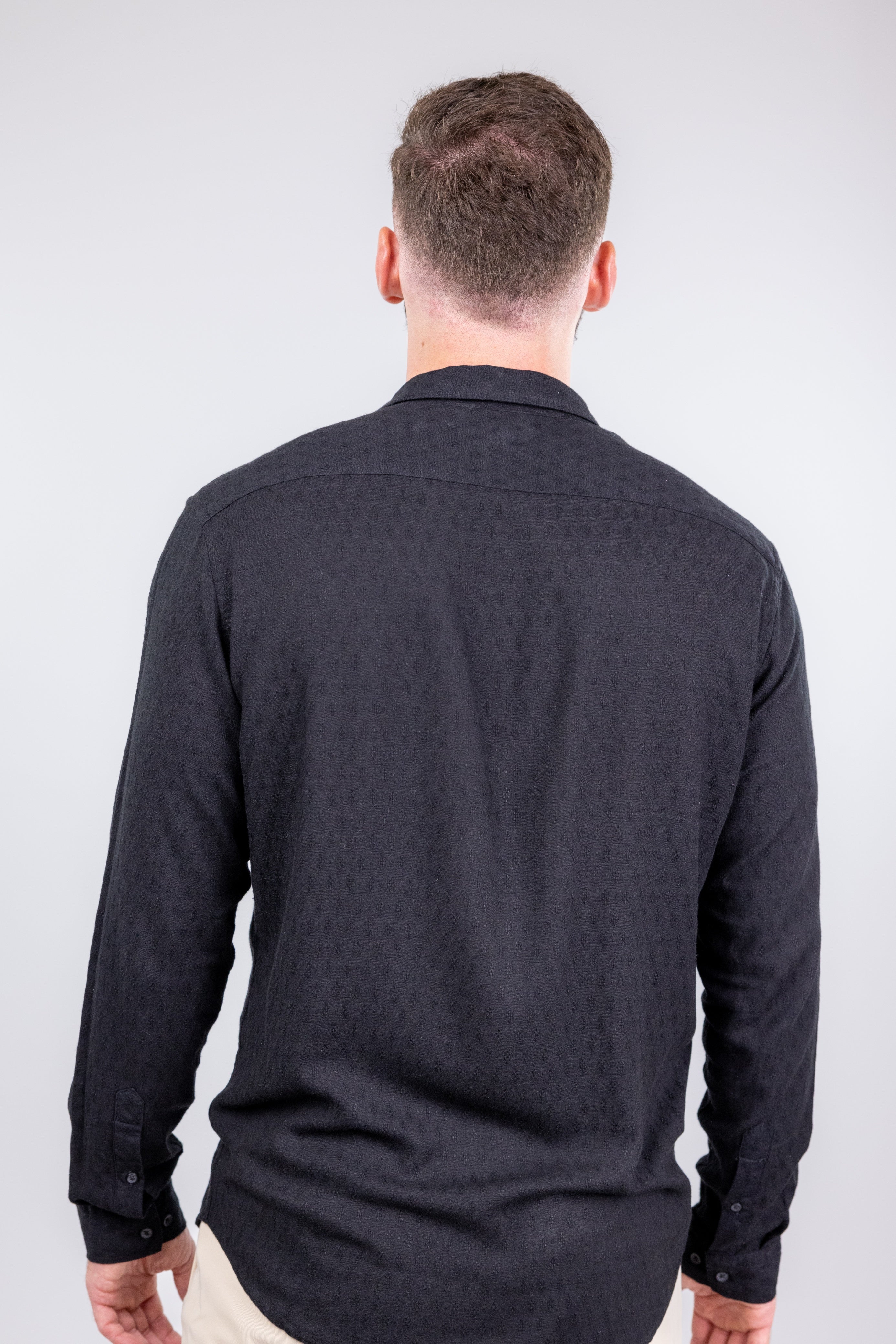 Wholesale,Suit Sartoria, Suit Sartoria Black Linen Blend Textured Long Sleeve Button Up Shirt, Black, Medium-44-TagM
