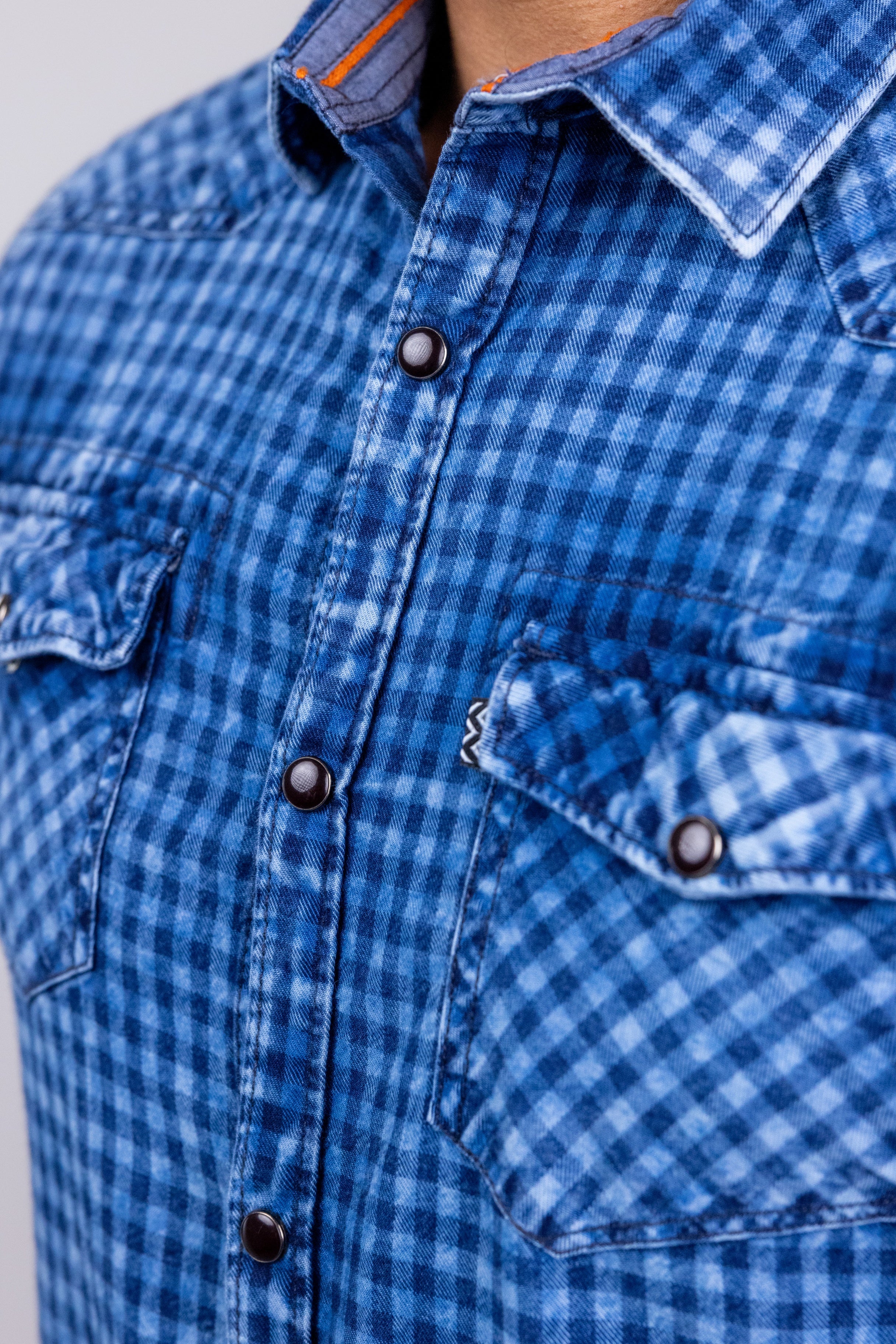 Bobbi + Bricka,Noize, Noize Blue Denim Gingham Long Sleeve Button Up Shirt, Blue, Small-40-TagM