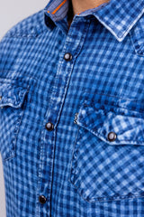 Noize Blue Denim Gingham Long Sleeve Button Up Shirt